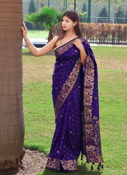 Violet Butta Rich Pallu Jacquard Work Banarasi Saree