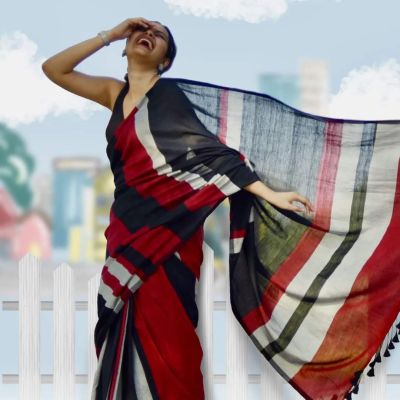 Multi Colour Pure Handloom Cotton Saree From Bengal