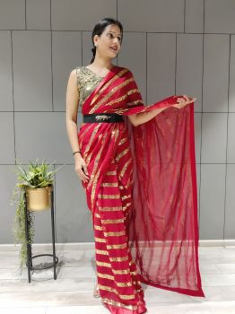 Red Motifs Sequence Work Georgette Saree