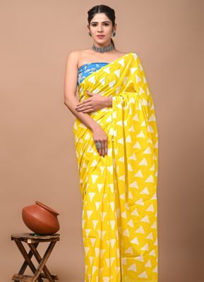 Yellow Pure Handloom Mulmul Saree From Bengal