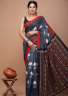 Gray Pure Handloom Mulmul Saree From Bengal