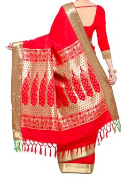 Red Banarasi Silk Antique Gold Zari Work From Banaras