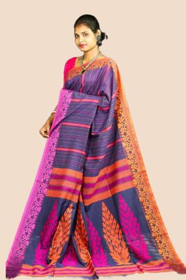 Purple Pure Handloom Cotton Saree From Bengal
