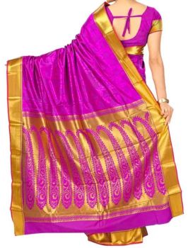 Purple Banarasi Art Silk Antique Gold Zari From Banaras