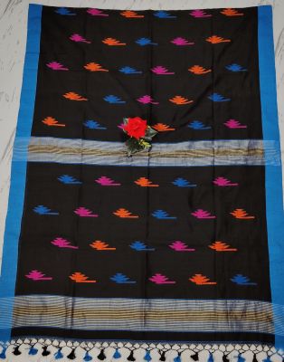 Black Pure Handloom Cotton Saree From Bengal