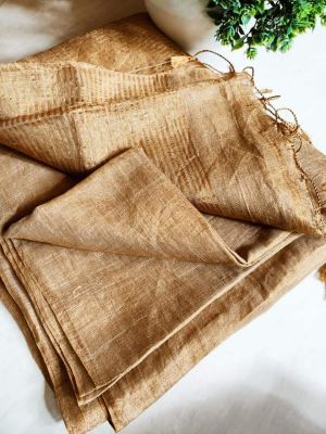 Beige Pure Handloom Linen Tissue Saree From Bengal