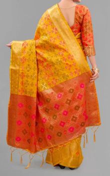 Yellow Banarasi Silk Antique Gold Zari Work From Banaras