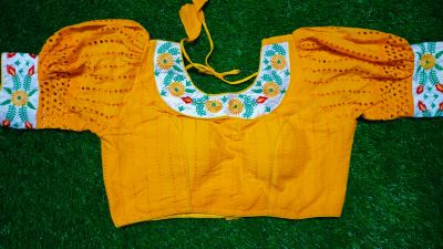 Yellow Flower Cotton Pad Readymade Blouse