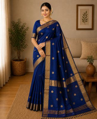 Royal Blue Maheshwari Silk Cotton Saree From Bengal