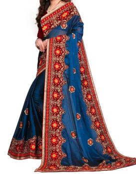Navy Blue Banarasi Silk Antique Saree From Banaras