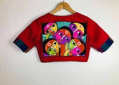 Red Hand Print Cotton Readymade Blouse