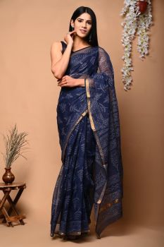 Baltic Sea Kota Doriya Printed Leaf Design Saree
