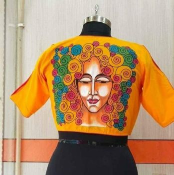 Yellow Hand Print Cotton Readymade Blouse