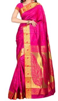 Dark Pink Banarasi Art Silk Saree From Banaras