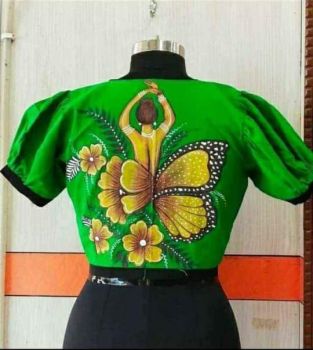 Green Hand Print Cotton Readymade Blouse