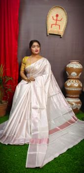 Platinum Golden Pure Handloom Tissue Saree From Bengal