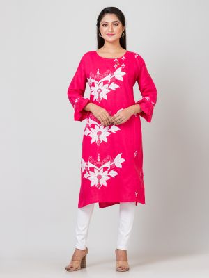 Dark Pink Pure Handloom Kantha Stitch Kurti From Bengal