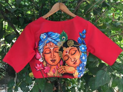Red Hand Print Cotton Readymade Blouse