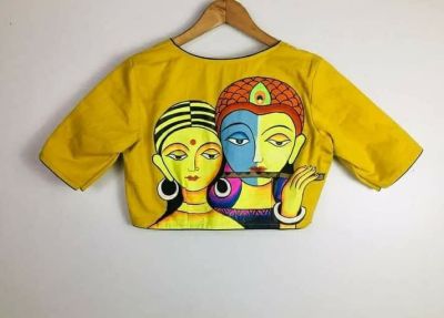 Yellow Hand Print Cotton Readymade Blouse