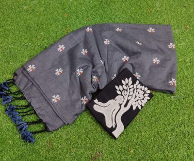 Gray Pure Handloom Cotton Saree From Bengal