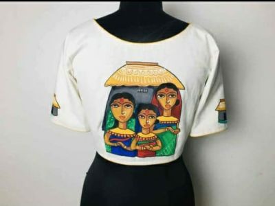 White Hand Print Cotton Readymade Blouse