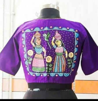 Purple Hand Print Cotton Readymade Blouse
