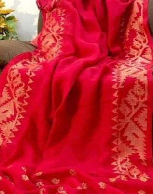 Pink Pure Handloom Linen By Linen Saree From Bengal