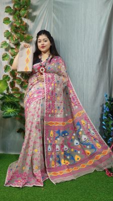Burnt Pink Pure handloom Dhakai jamdani saree From bengal