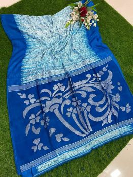White Blue Srevori Pure Soft Matka Reshom Saree From Bengal