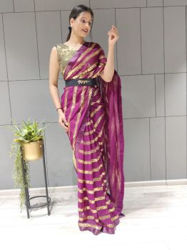 Purple Motifs Sequence Work Georgette Saree