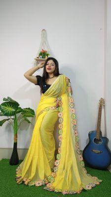 Yellow Pure Handloom Mul Cotton Saree From Bengal