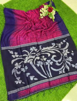 Blue Pink Srevori Pure Soft Matka Reshom Saree From Bengal