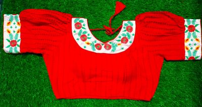 Red Flower Cotton Pad Readymade Blouse