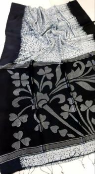 White Black Srevori Pure Soft Matka Reshom Saree From Bengal