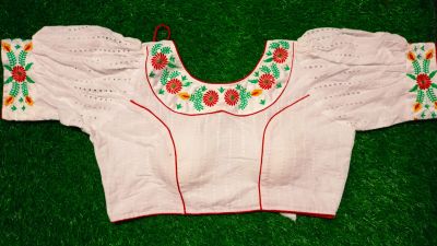 White Flower Cotton Pad Readymade Blouse
