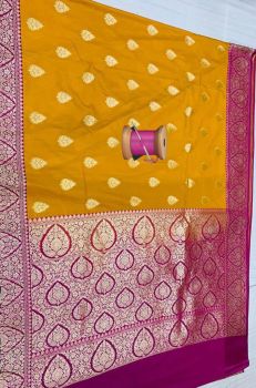 Mustard Yellow Leaf Design Silk Ikat Patola Saree