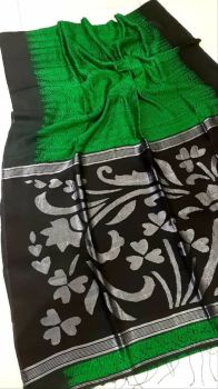 Green Black Srevori Pure Soft Matka Reshom Saree From Bengal