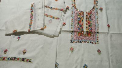 White Unstitched Dress Material From Bengal