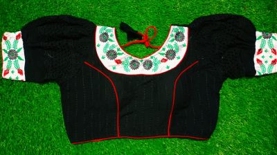 Black Flower Cotton Pad Readymade Blouse