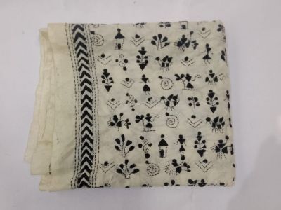 Off White colour Pure Silk Kathastitch Stole From Bengal