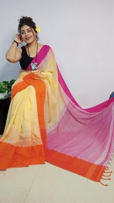 Multi Colour Pure Handloom Cotton Saree From Bengal