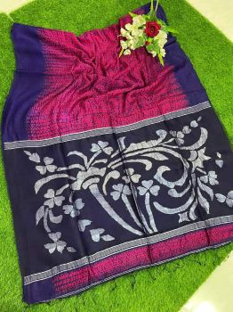 Pink Blue Srevori Pure Soft Matka Reshom Saree From Bengal