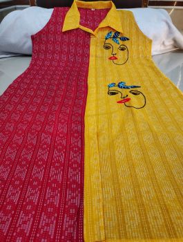 Red And Yellow Cotton Collar Kurti From Bengal