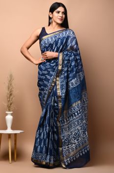 Blue Maheshwari Silk Saree From Rajshthan