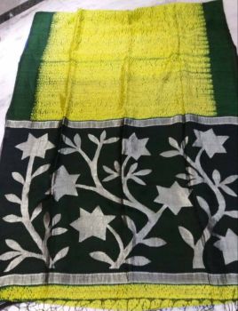 Yellow Black Srevori Pure Soft Matka Reshom Saree From Bengal