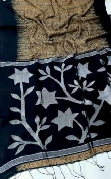 Cream Black Srevori Pure Soft Matka Reshom Saree From Bengal