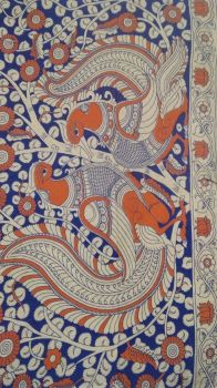Orange & White Multicolour Kalamkari Cotton Saree