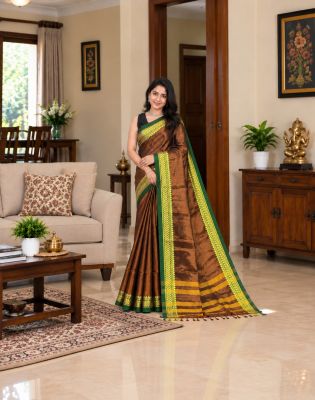 Brown Pure Handloom Tissue Saree From Bengal