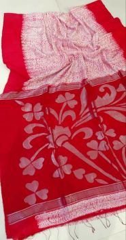Red White Srevori Pure Soft Matka Reshom Saree From Bengal