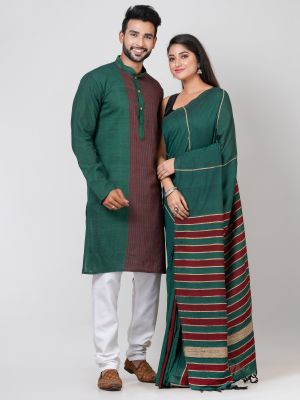 Green Pure Handloom Couple Set From Bengal